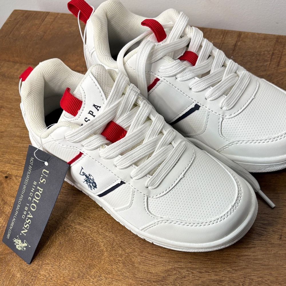 U.S. Polo Assn. White Sneakers with Red and Navy Trim